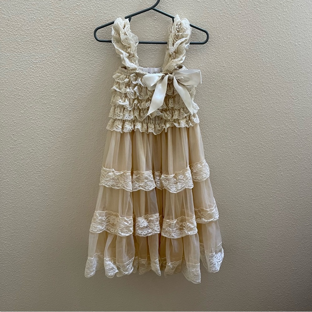 Ever Fairy Lace Rustic cottage tiered dress baby toddler girl Size 12 months